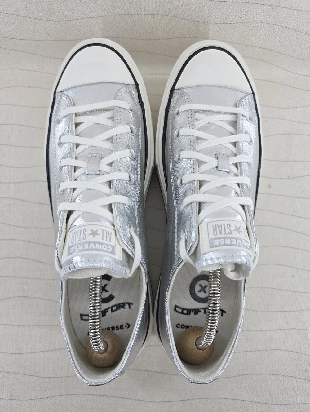 Converse Womens All Star Lift Double Stack Silver Metallic Platform Shoes Sz 12